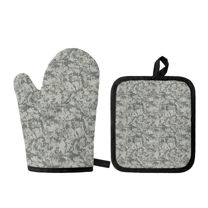 Tan Digital Camo Pattern Print Oven Mitt And Pot Holder Set
