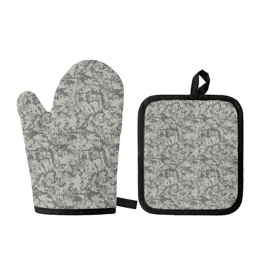 Tan Digital Camo Pattern Print Oven Mitt And Pot Holder Set