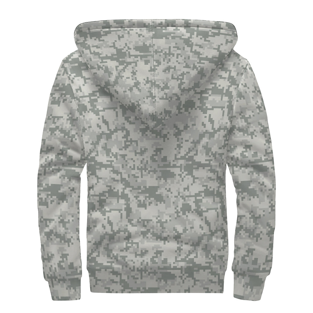 Tan Digital Camo Pattern Print Sherpa Lined Zip Up Hoodie