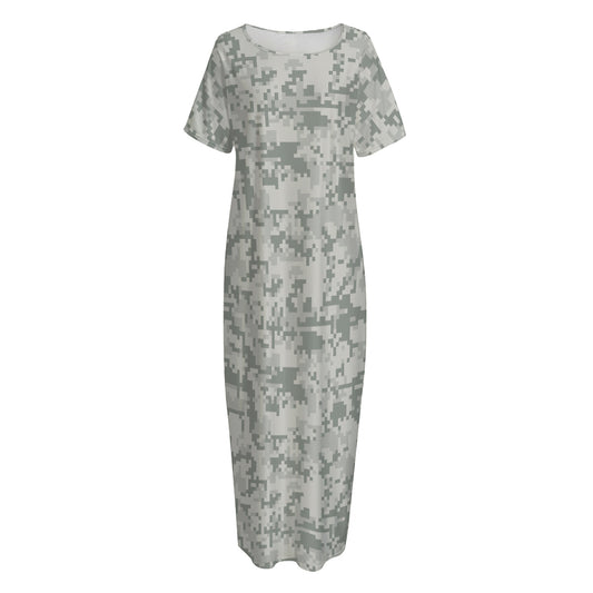 Tan Digital Camo Pattern Print Short Sleeve Long Nightdress