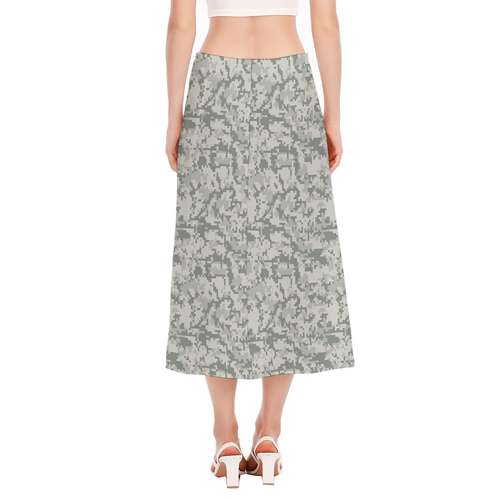 Tan Digital Camo Pattern Print Side Slit Midi Skirt