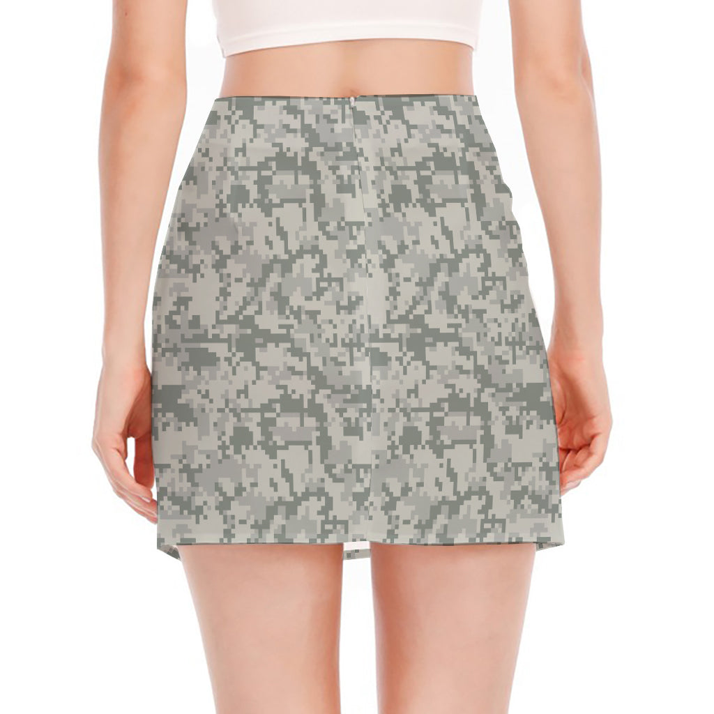 Tan Digital Camo Pattern Print Side Slit Mini Skirt