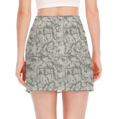 Tan Digital Camo Pattern Print Side Slit Mini Skirt