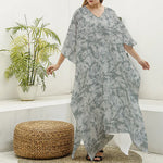 Tan Digital Camo Pattern Print Silk V-Neck Kaftan Dress