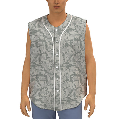 Tan Digital Camo Pattern Print Sleeveless Baseball Jersey