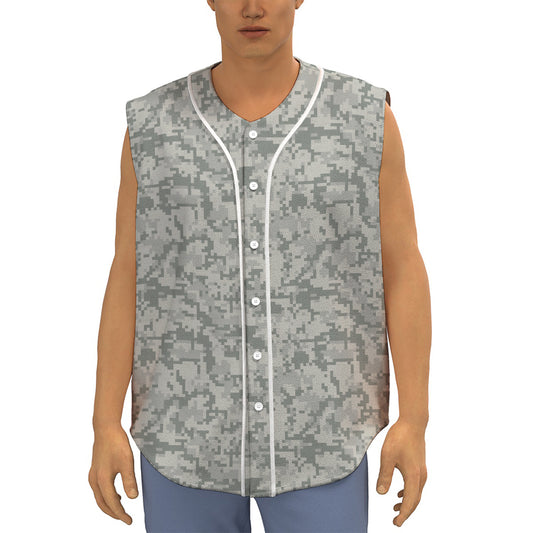 Tan Digital Camo Pattern Print Sleeveless Baseball Jersey