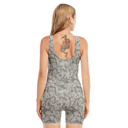 Tan Digital Camo Pattern Print Sleeveless One Piece Swimsuit