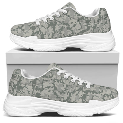 Tan Digital Camo Pattern Print White Chunky Shoes