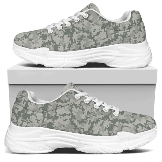 Tan Digital Camo Pattern Print White Chunky Shoes