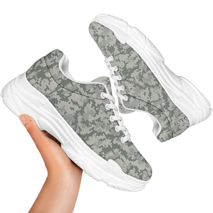 Tan Digital Camo Pattern Print White Chunky Shoes