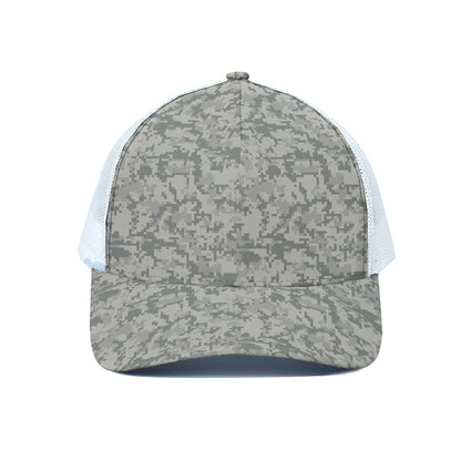 Tan Digital Camo Pattern Print White Mesh Trucker Cap