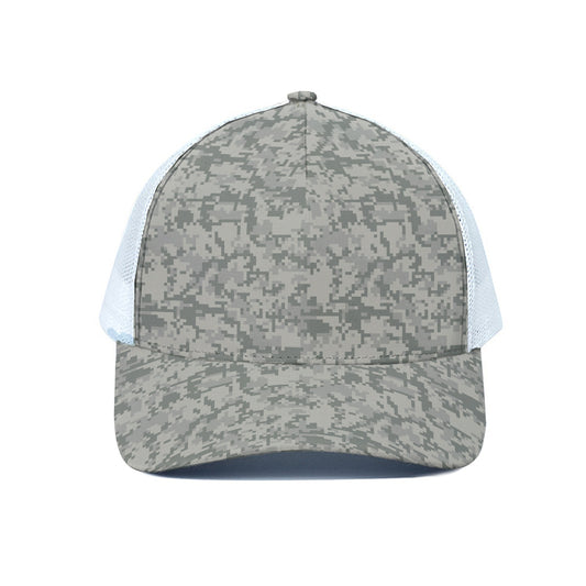 Tan Digital Camo Pattern Print White Mesh Trucker Cap