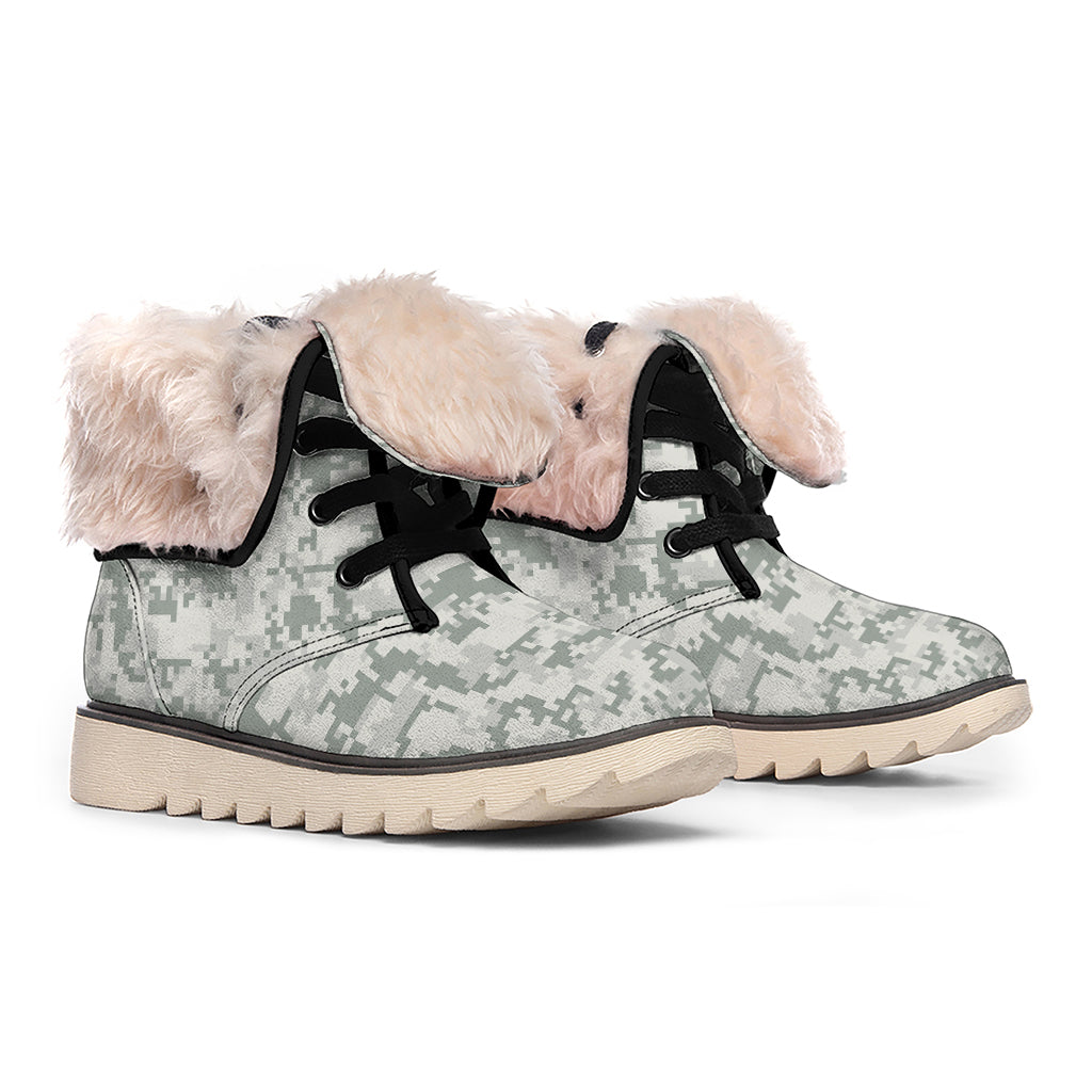 Tan Digital Camo Pattern Print Winter Boots