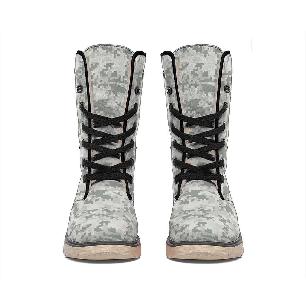 Tan Digital Camo Pattern Print Winter Boots
