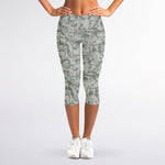 Tan Digital Camo Pattern Print Women's Capri Leggings