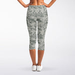Tan Digital Camo Pattern Print Women's Capri Leggings