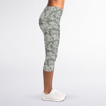 Tan Digital Camo Pattern Print Women's Capri Leggings