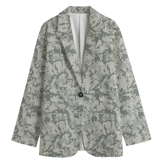 Tan Digital Camo Pattern Print Women's Cotton Blazer