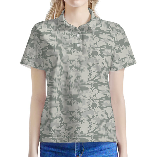 Tan Digital Camo Pattern Print Women's Polo Shirt