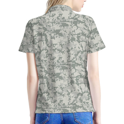 Tan Digital Camo Pattern Print Women's Polo Shirt