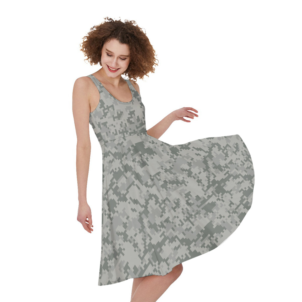 Tan Digital Camo Pattern Print Women's Sleeveless Dress