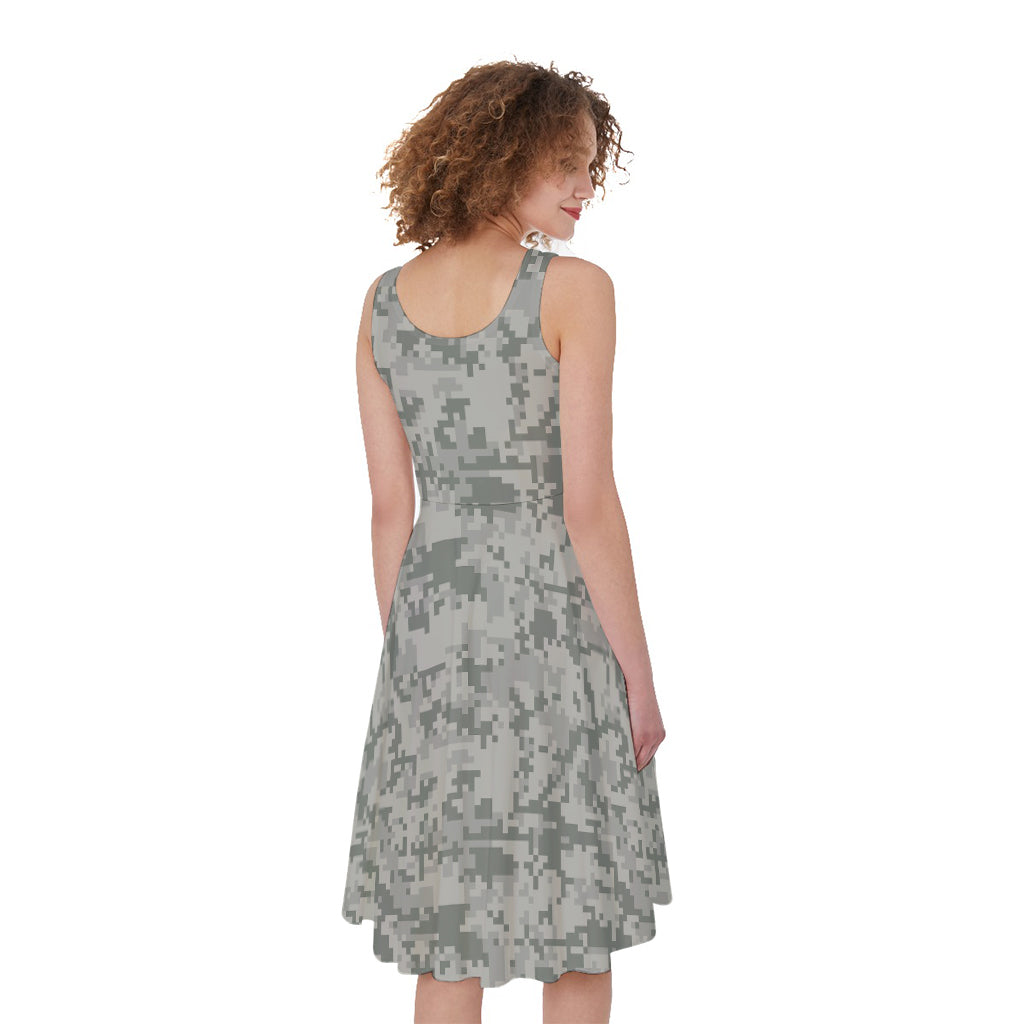 Tan Digital Camo Pattern Print Women's Sleeveless Dress