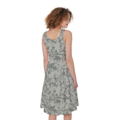 Tan Digital Camo Pattern Print Women's Sleeveless Dress