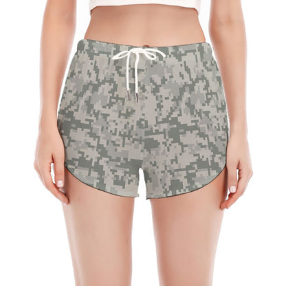 Tan Digital Camo Pattern Print Women's Split Running Shorts