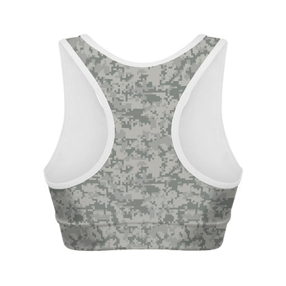 Tan Digital Camo Pattern Print Women's Sports Bra