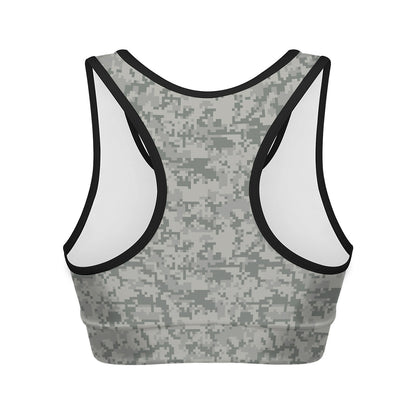 Tan Digital Camo Pattern Print Women's Sports Bra