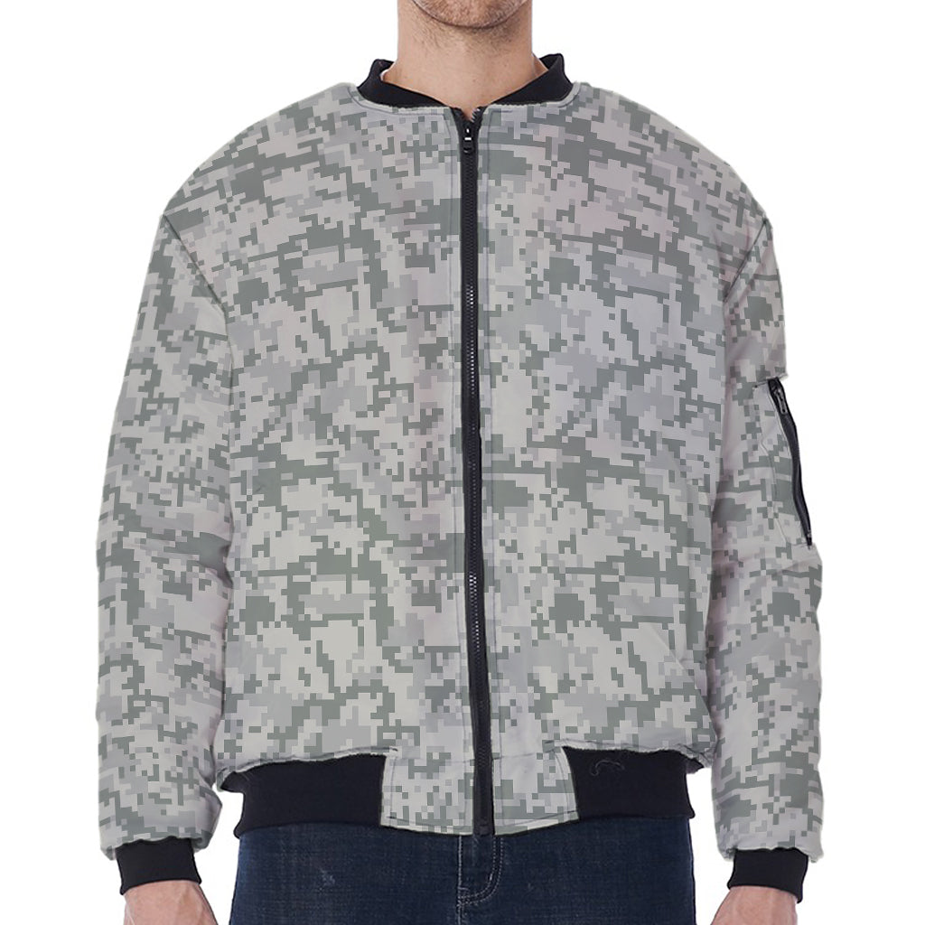 Tan Digital Camo Pattern Print Zip Sleeve Bomber Jacket