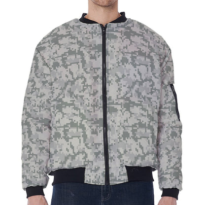 Tan Digital Camo Pattern Print Zip Sleeve Bomber Jacket