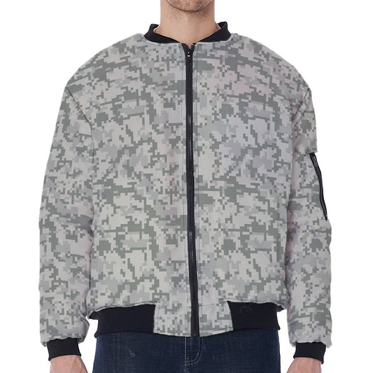 Tan Digital Camo Pattern Print Zip Sleeve Bomber Jacket