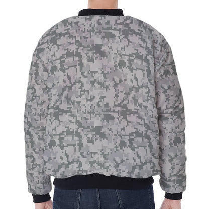 Tan Digital Camo Pattern Print Zip Sleeve Bomber Jacket