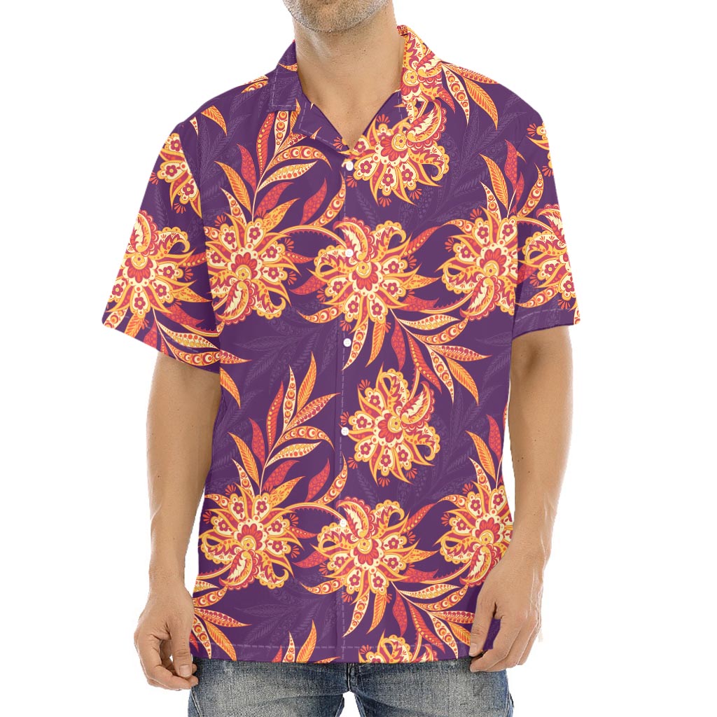 Tangerine Floral Bohemian Pattern Print Aloha Shirt