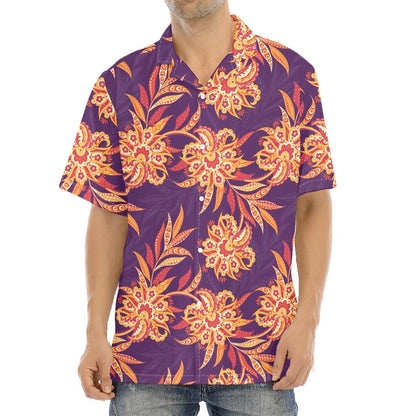 Tangerine Floral Bohemian Pattern Print Aloha Shirt