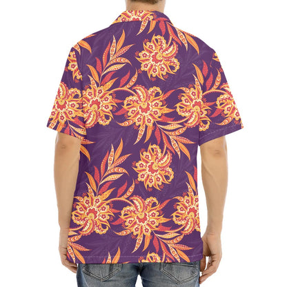 Tangerine Floral Bohemian Pattern Print Aloha Shirt