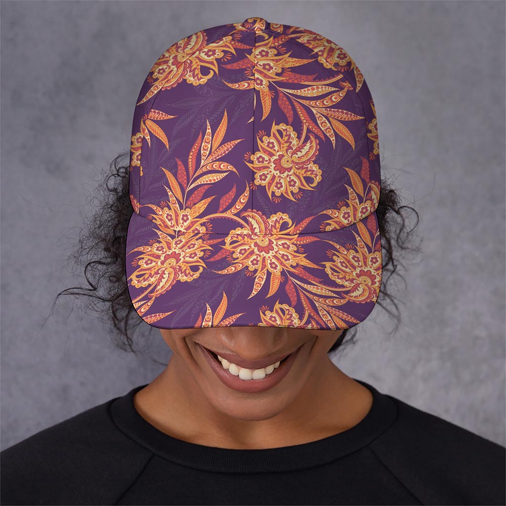Tangerine Floral Bohemian Pattern Print Baseball Cap