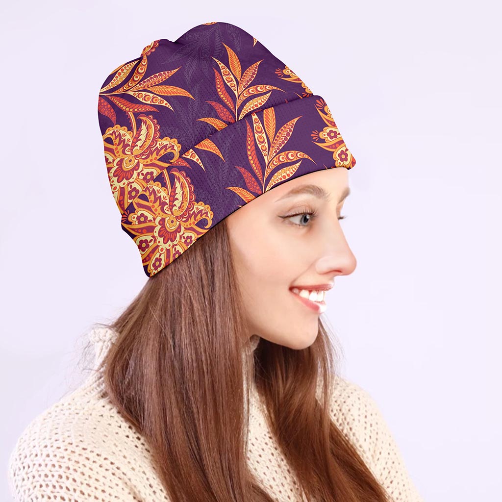 Tangerine Floral Bohemian Pattern Print Beanie