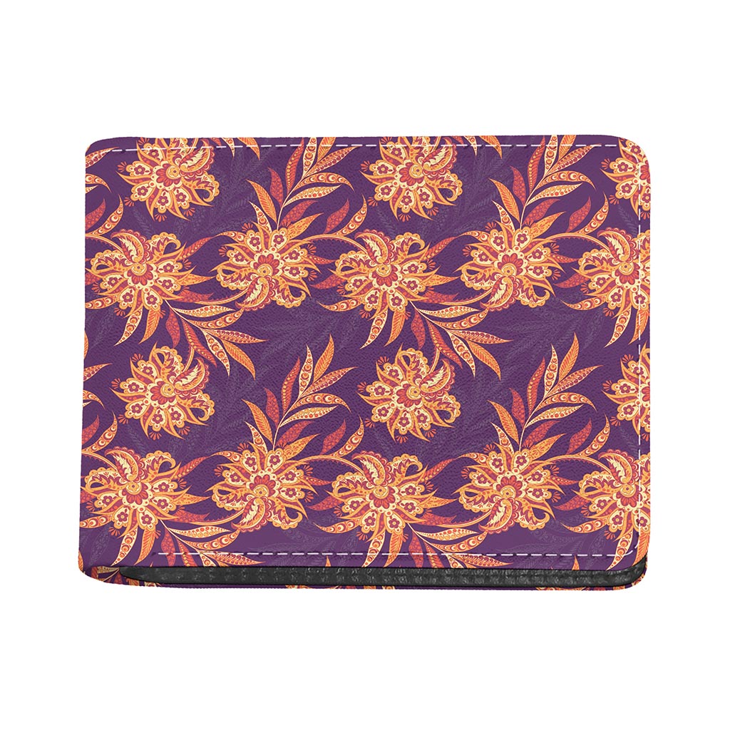Tangerine Floral Bohemian Pattern Print Bifold Wallet