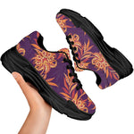 Tangerine Floral Bohemian Pattern Print Black Chunky Shoes
