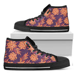 Tangerine Floral Bohemian Pattern Print Black High Top Sneakers