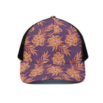 Tangerine Floral Bohemian Pattern Print Black Mesh Trucker Cap