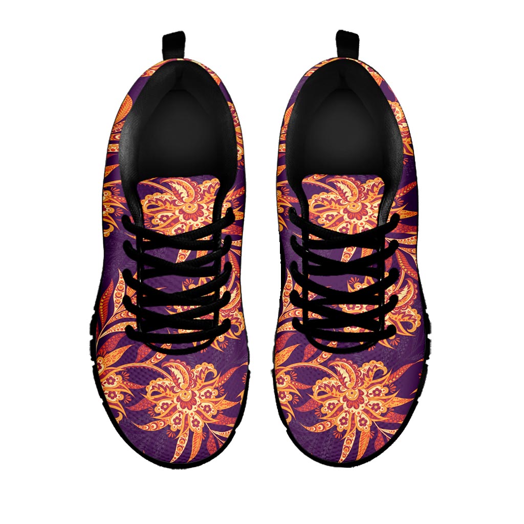 Tangerine Floral Bohemian Pattern Print Black Running Shoes
