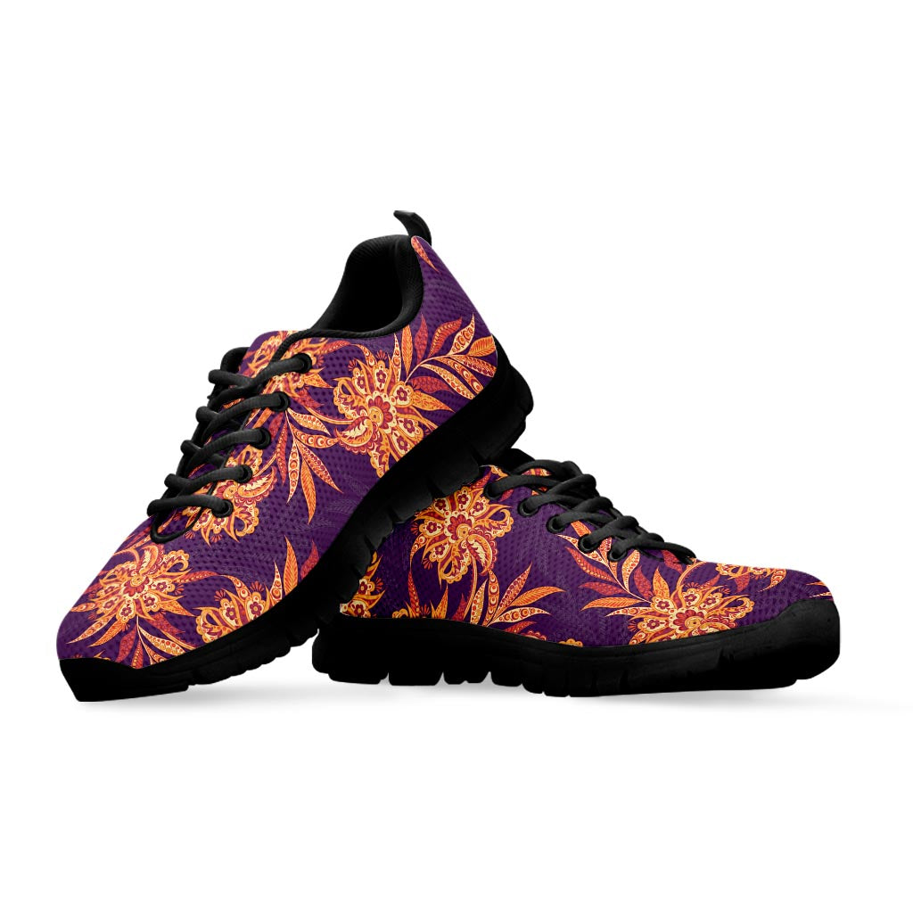 Tangerine Floral Bohemian Pattern Print Black Running Shoes