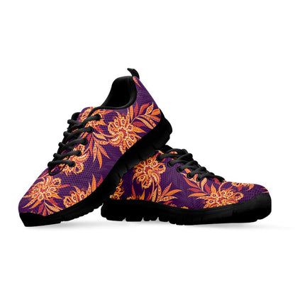 Tangerine Floral Bohemian Pattern Print Black Running Shoes