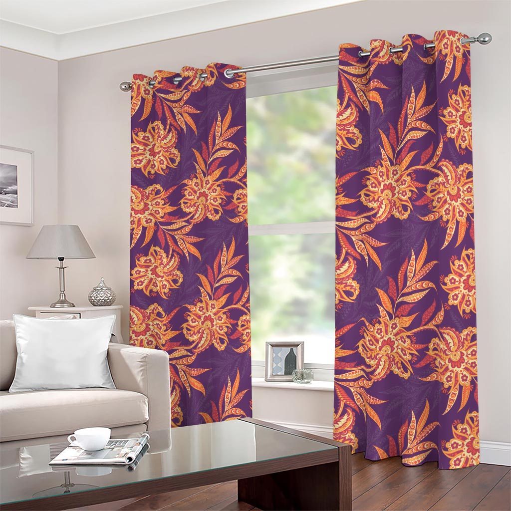 Tangerine Floral Bohemian Pattern Print Blackout Grommet Curtains