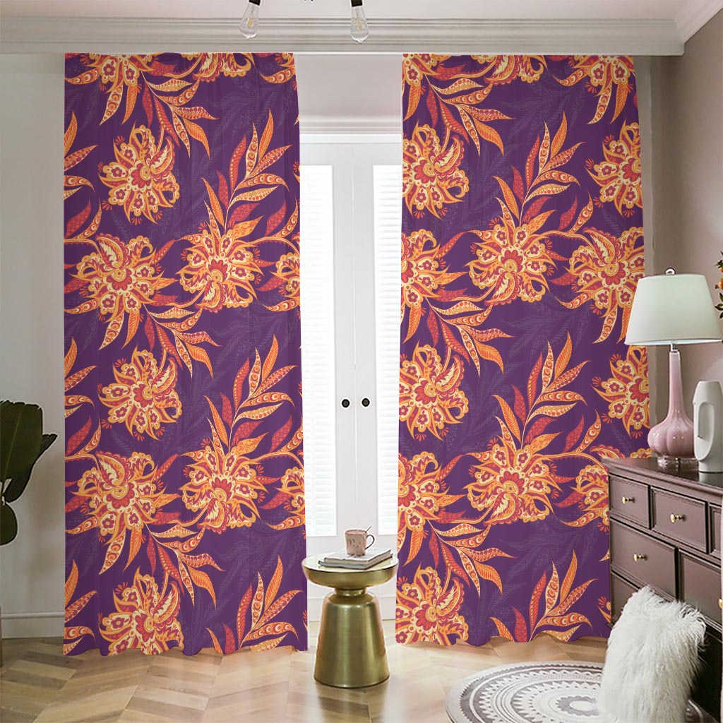 Tangerine Floral Bohemian Pattern Print Blackout Pencil Pleat Curtains