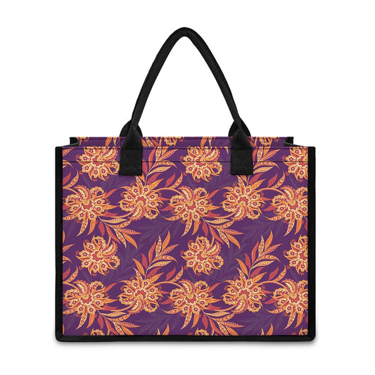 Tangerine Floral Bohemian Pattern Print Canvas Tote Bag
