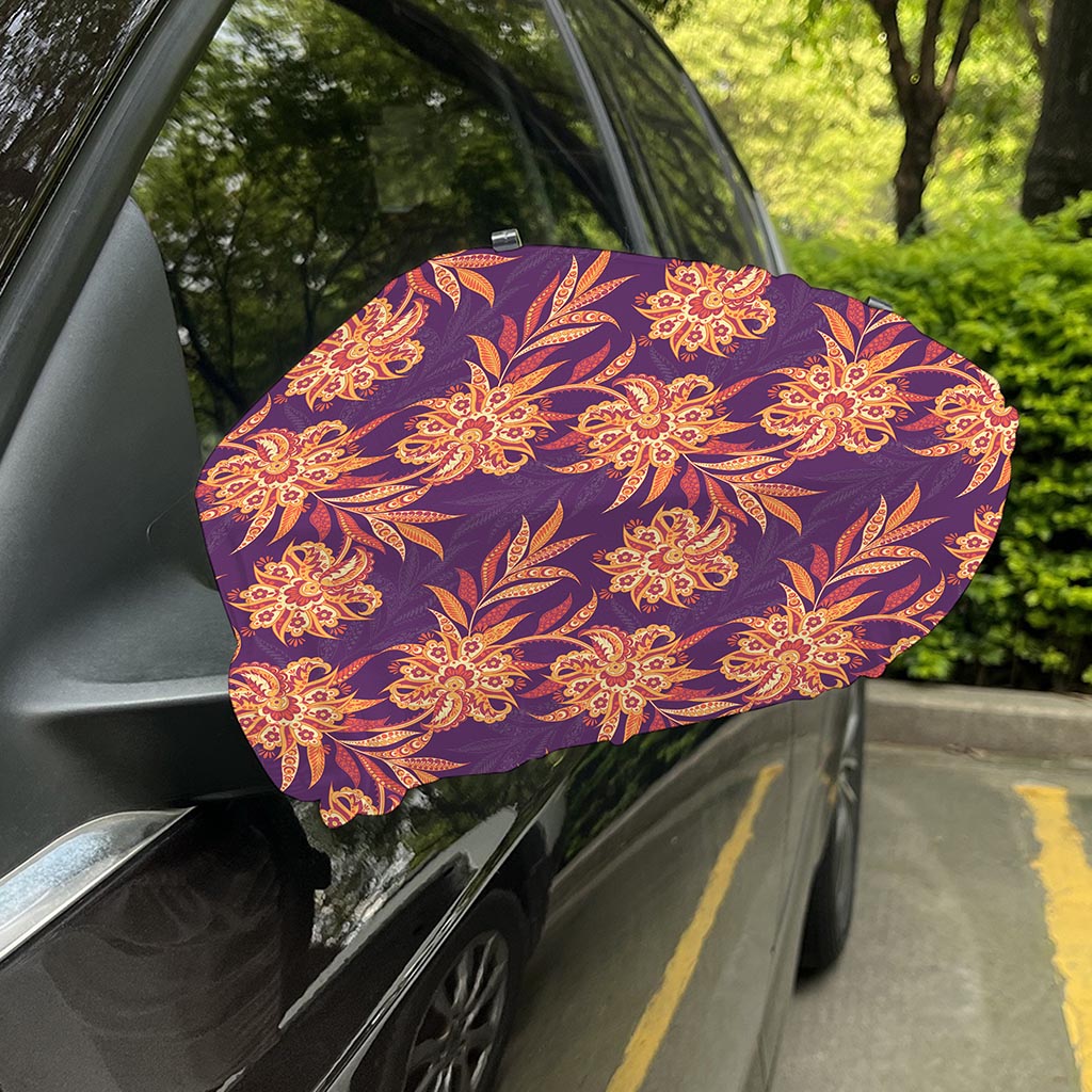 Tangerine Floral Bohemian Pattern Print Car Side Mirror Covers